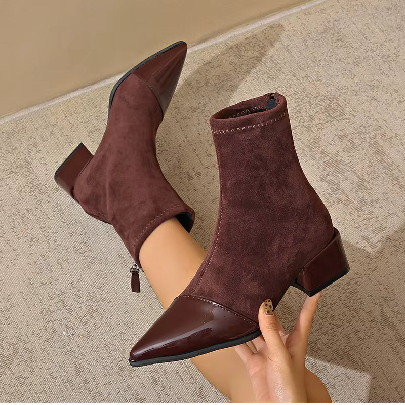 Women's Ankle Boots with Block Heels and Shiny Toes - J&B; - 14 - Elvaroza.com