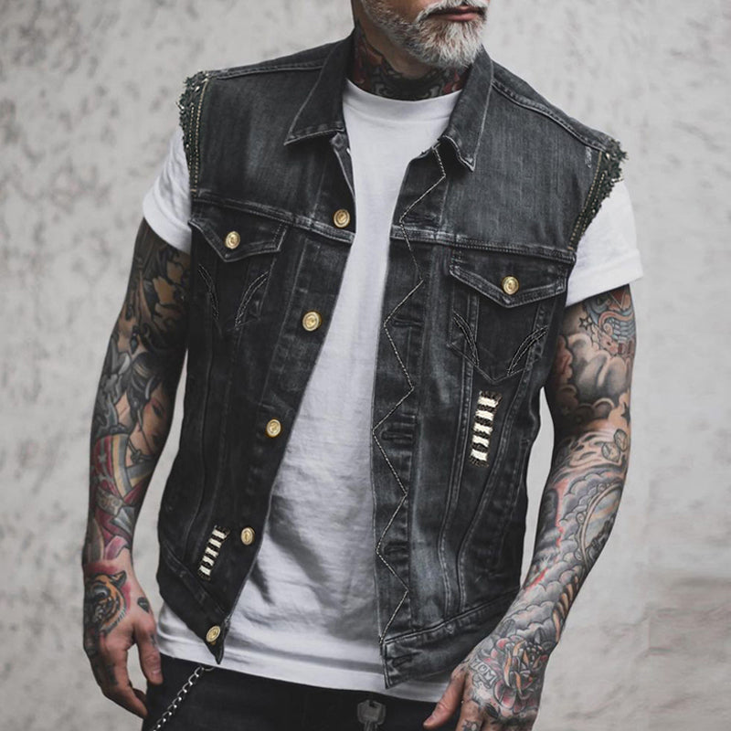Men's Denim Vest – Sleeveless and in a Distinctive Streetwear Style - J&B; - 1 - Elvaroza.com