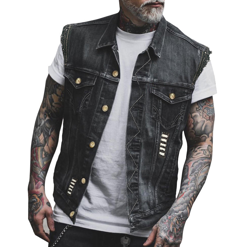 Men's Denim Vest – Sleeveless and in a Distinctive Streetwear Style - J&B; - 2 - Elvaroza.com
