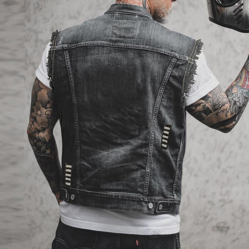 Men's Denim Vest – Sleeveless and in a Distinctive Streetwear Style - J&B; - 3 - Elvaroza.com