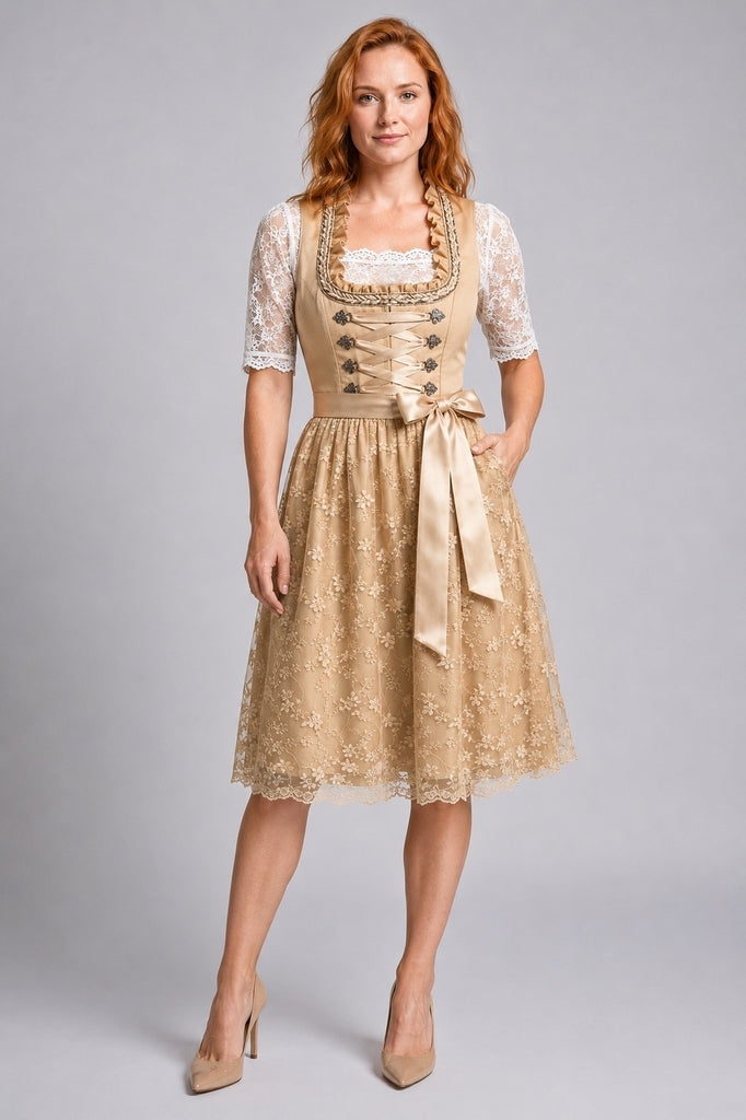 Women's Dirndl with Lace Blouse and Floral Details - J&B; - 1 - Elvaroza.com