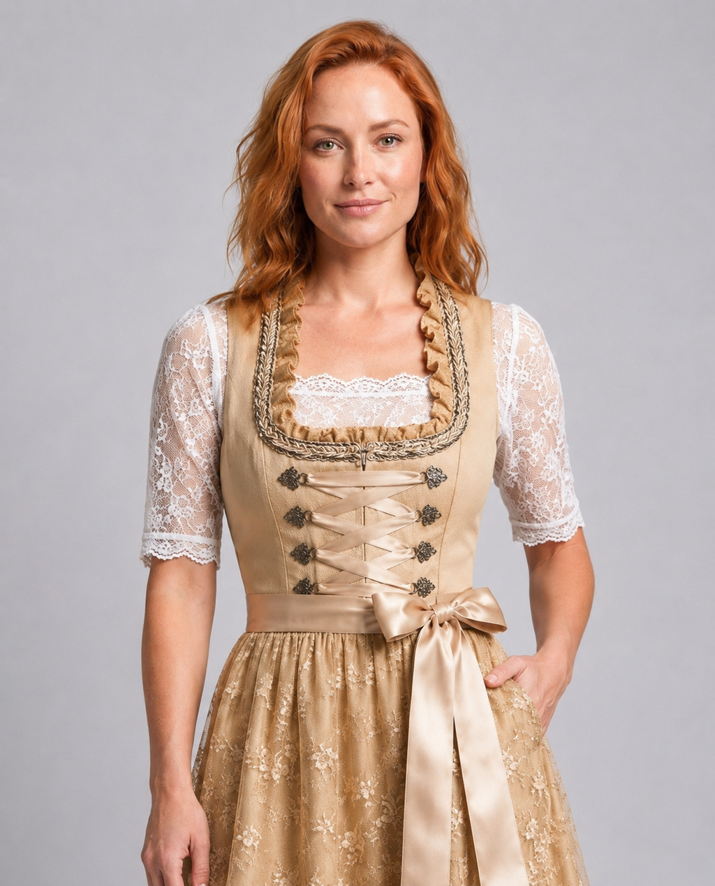 Women's Dirndl with Lace Blouse and Floral Details - J&B; - 3 - Elvaroza.com
