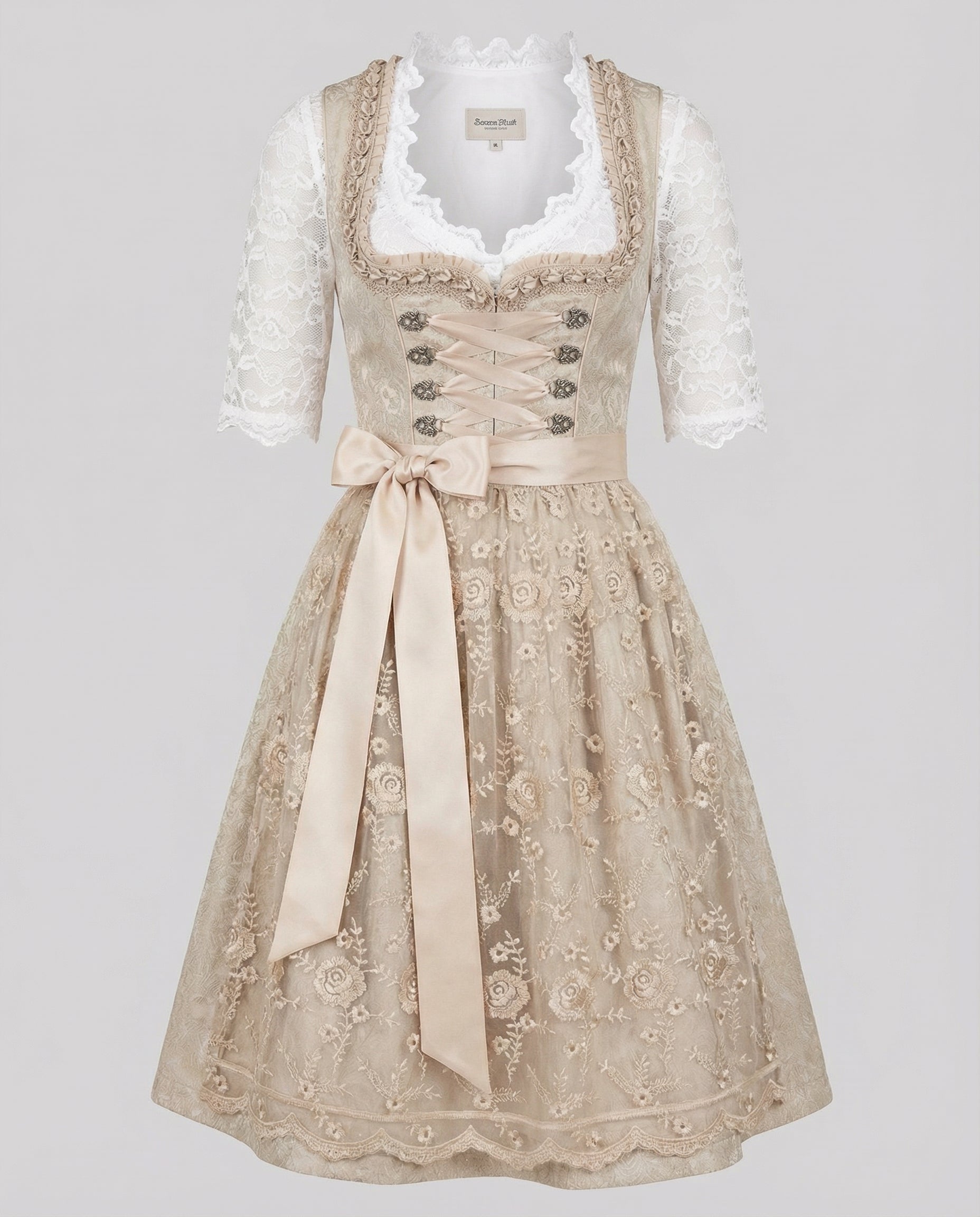 Women's Dirndl with Lace Sleeves and Floral Embroidery - J&B; - 2 - Elvaroza.com