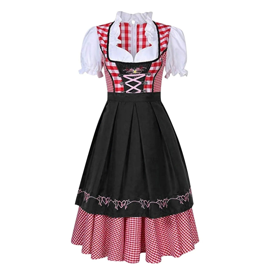 Women's Dirndl with Vichy Check Pattern and Lace-Up Detail - J&B; - 2 - Elvaroza.com