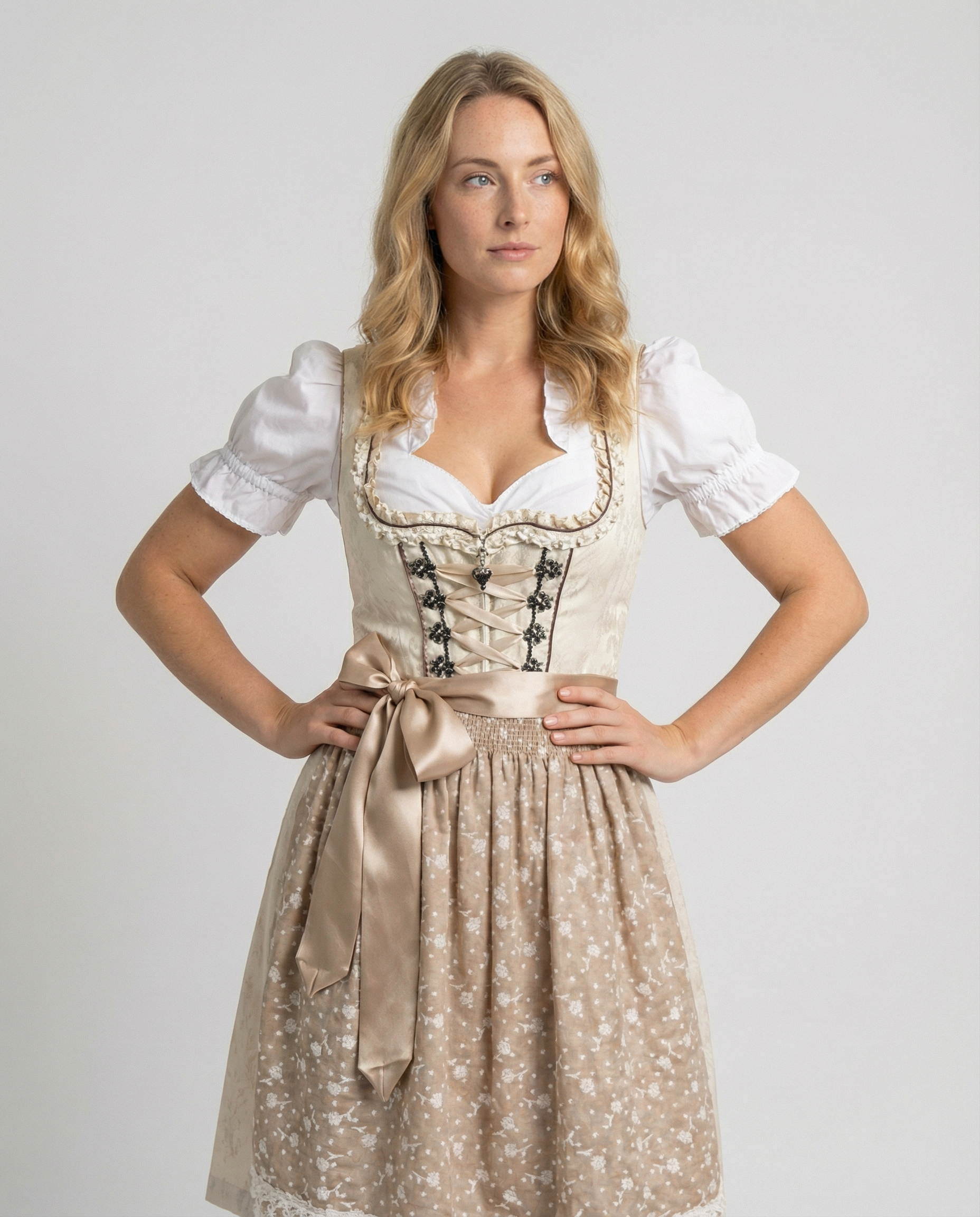 Women's Dirndl with Apron and Floral Pattern - J&B; - 2 - Elvaroza.com
