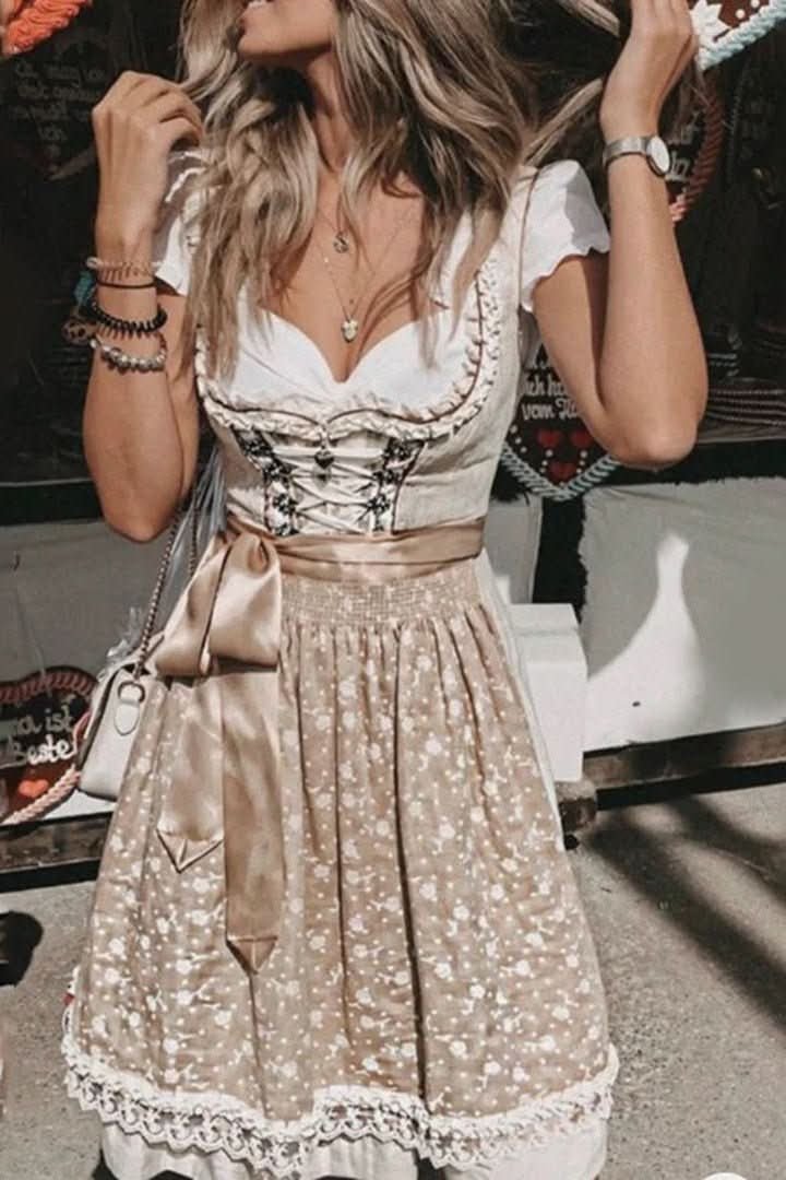 Women's Midi Dirndl Dress with Embroidered Top and Flared Skirt - J&B; - 3 - Elvaroza.com