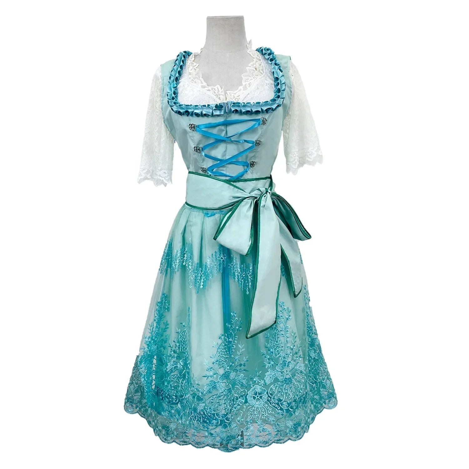 Women's Oktoberfest Dress with Lace Sleeves and Waist Belt - J&B; - 2 - Elvaroza.com