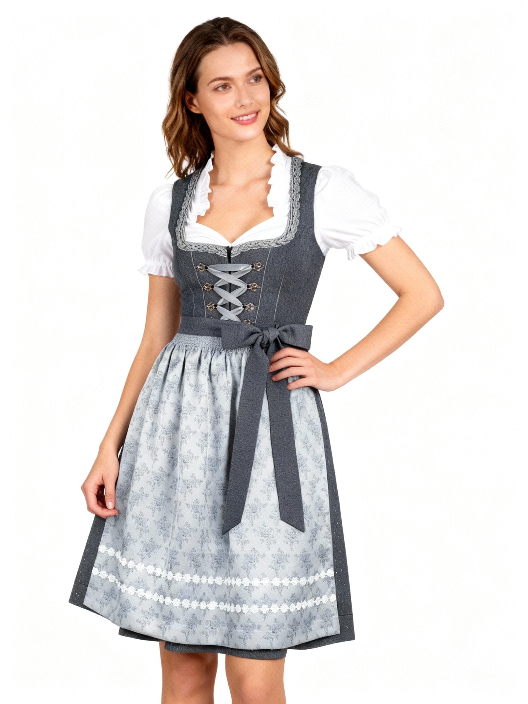 Women's Dirndl – Elegant Cut with Floral Print and Heart-Shaped Neckline - J&B; - 1 - Elvaroza.com
