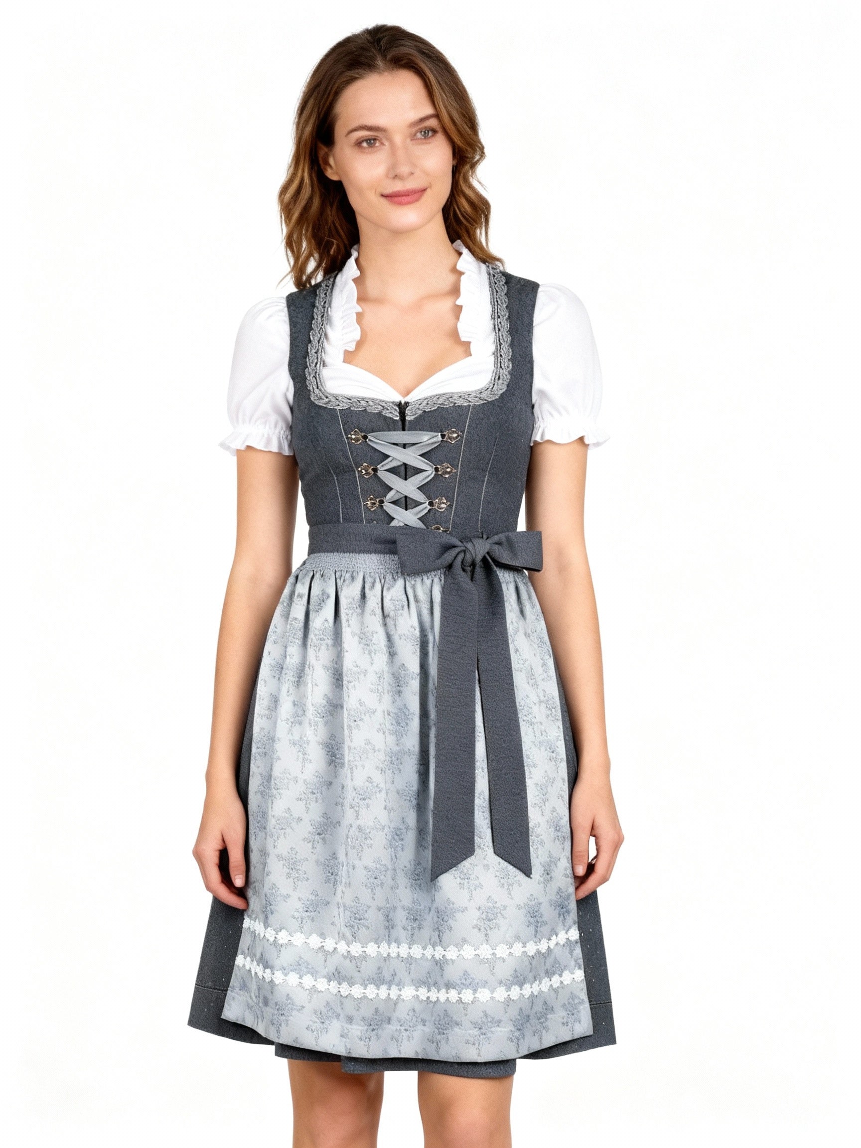 Women's Dirndl – Elegant Cut with Floral Print and Heart-Shaped Neckline - J&B; - 2 - Elvaroza.com