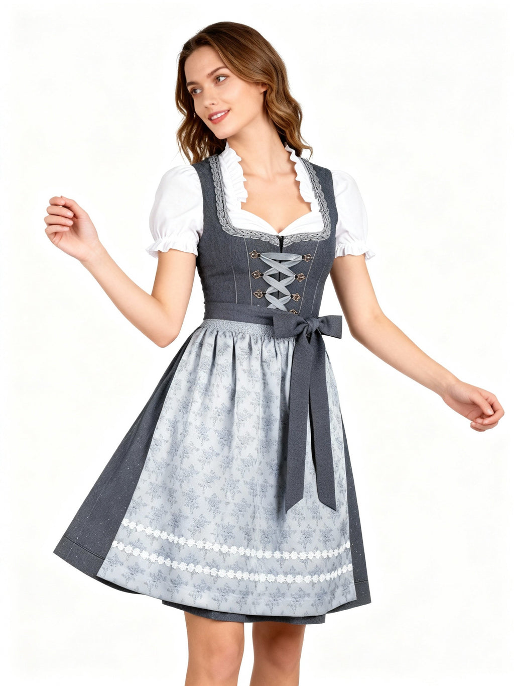 Women's Dirndl – Elegant Cut with Floral Print and Heart-Shaped Neckline - J&B; - 4 - Elvaroza.com