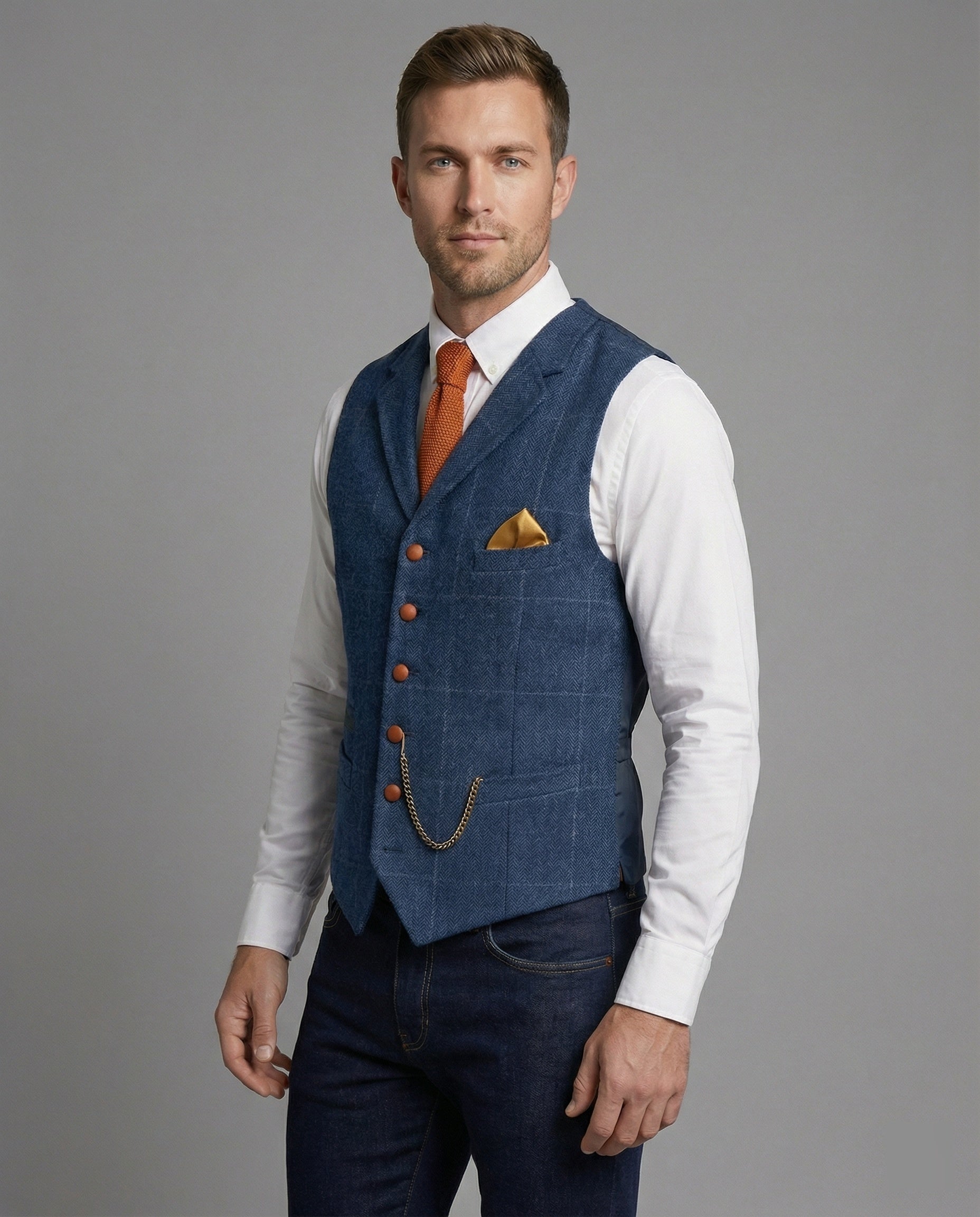 Stylish men's vest with a herringbone pattern and chain - J&B; - 1 - Elvaroza.com