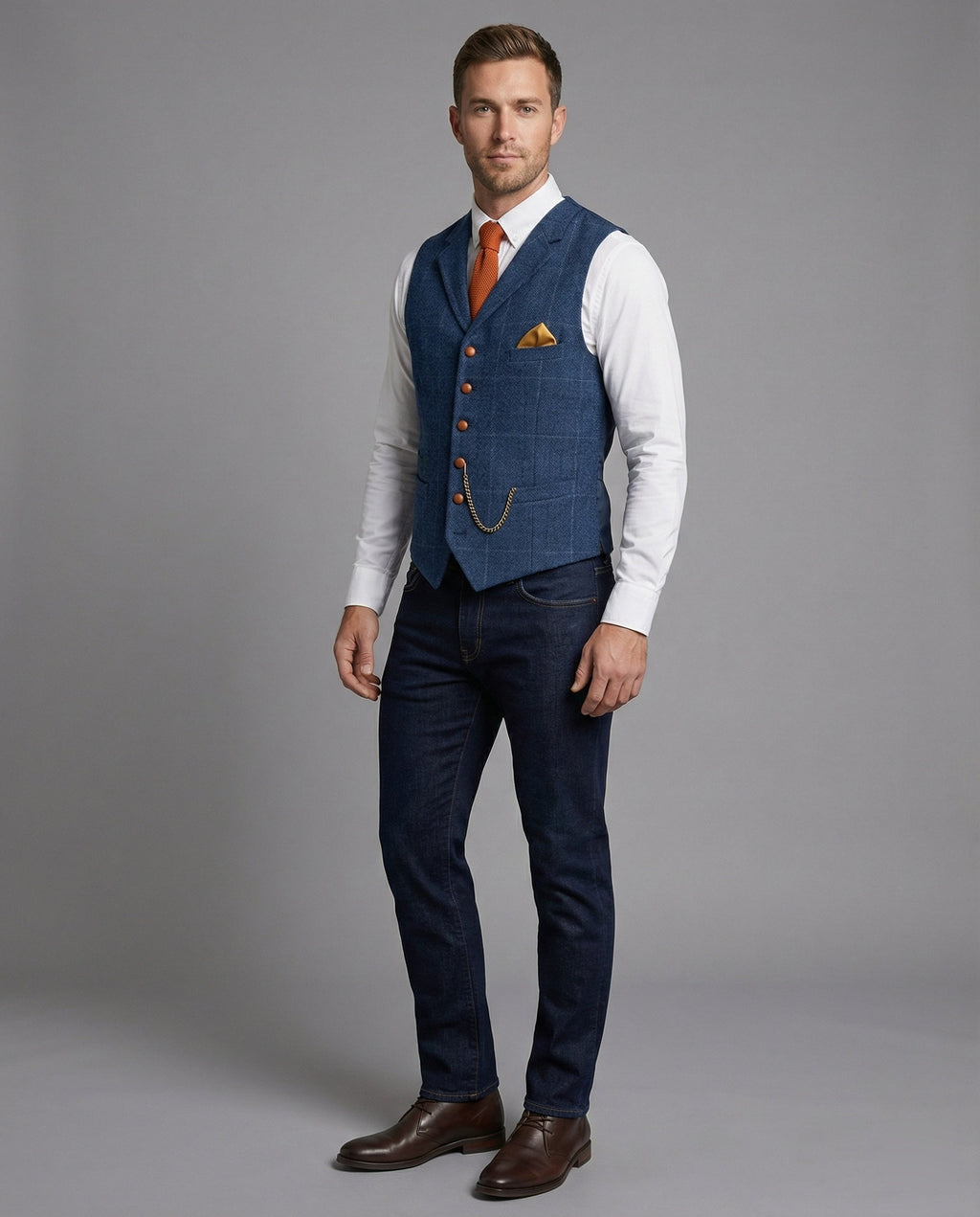Stylish men's vest with a herringbone pattern and chain - J&B; - 2 - Elvaroza.com