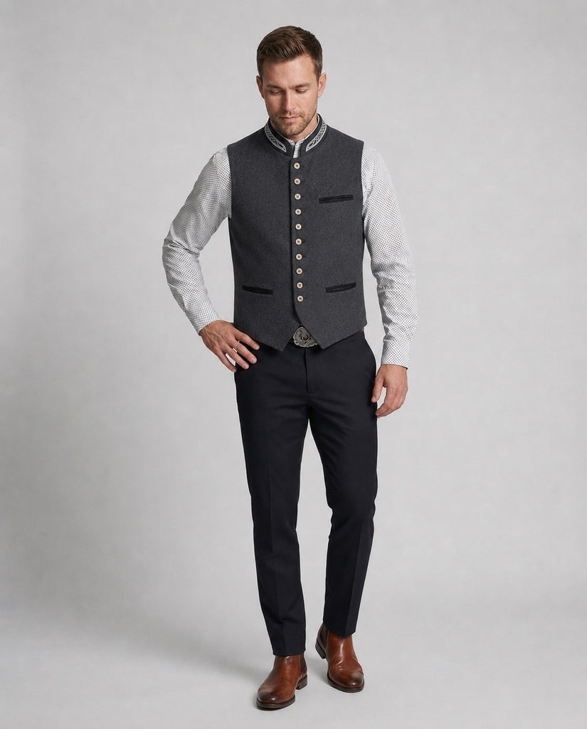 Men's Vest with Stand-Up Collar and Button Placket - J&B; - 2 - Elvaroza.com