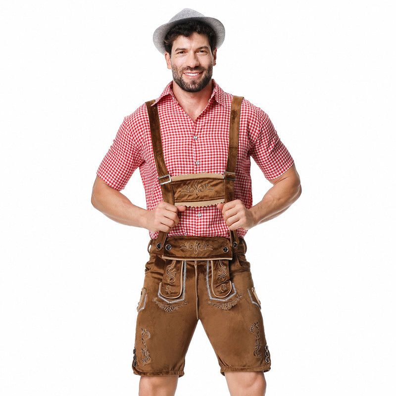 Men's Leather Pants Set with Embroidery and Checkered Shirt - J&B; - 4 - Elvaroza.com