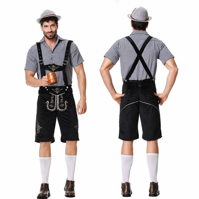 Men's Leather Pants Set with Embroidery and Checkered Shirt - J&B; - 5 - Elvaroza.com