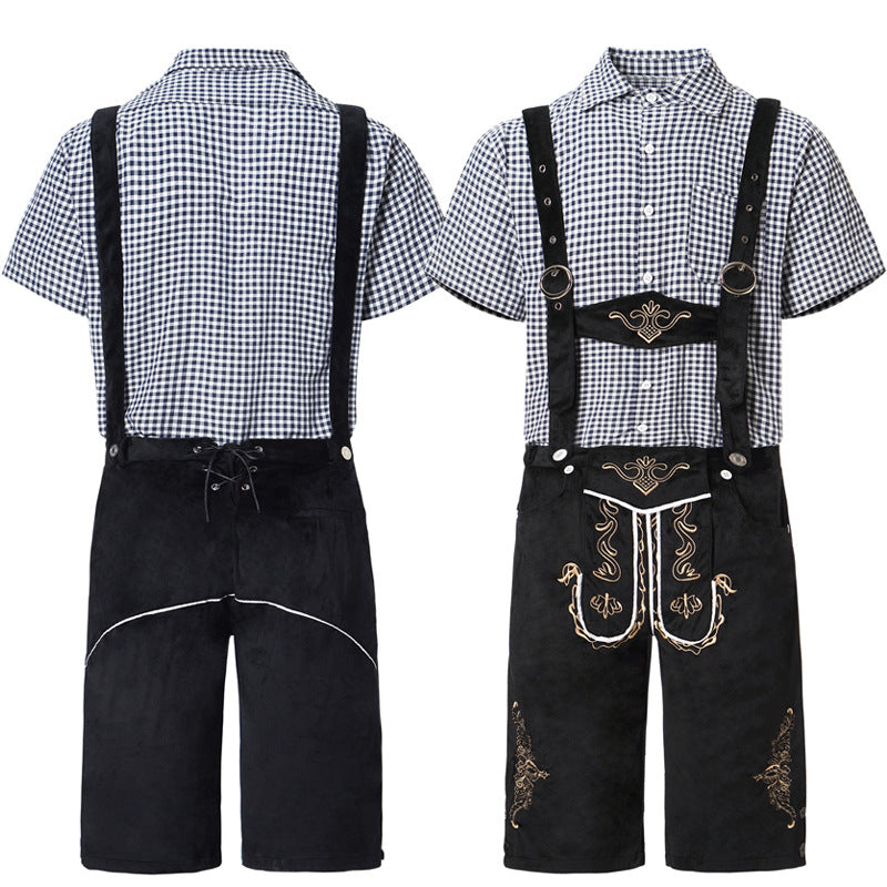 Men's Leather Pants Set with Embroidery and Checkered Shirt - J&B; - 6 - Elvaroza.com