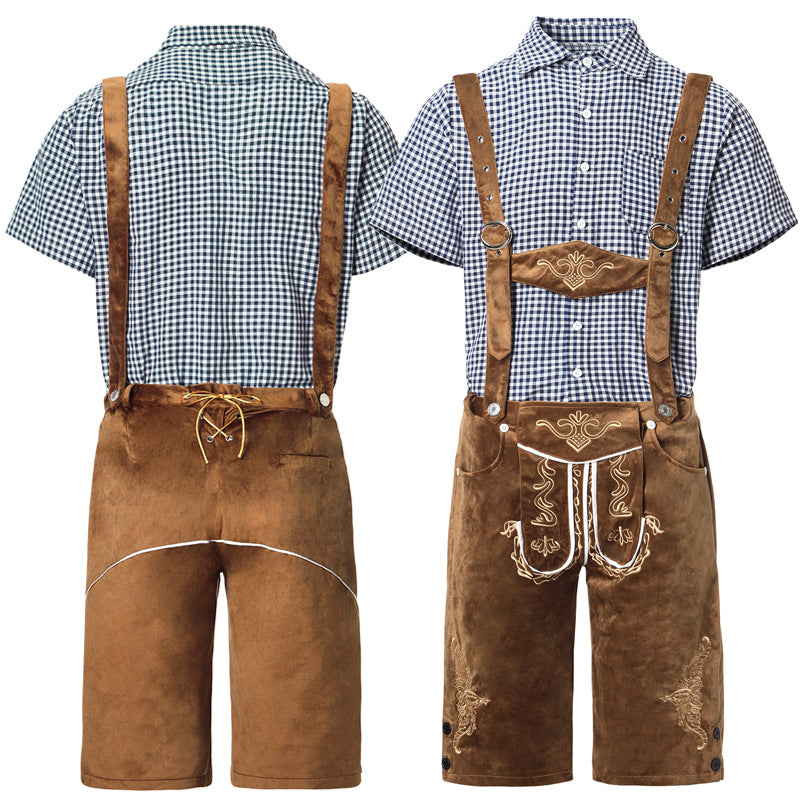 Men's Leather Pants Set with Embroidery and Checkered Shirt - J&B; - 8 - Elvaroza.com