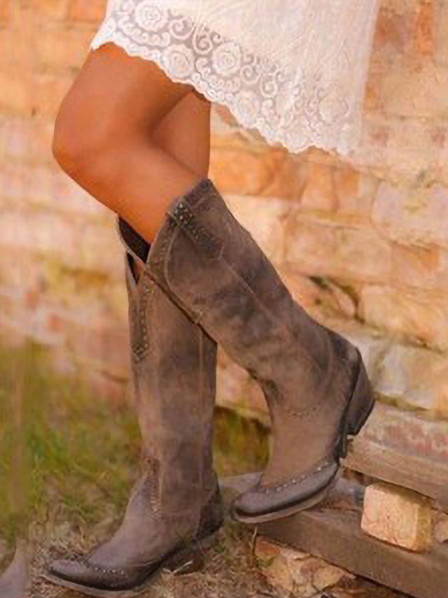 Women's Knee-High Cowboy Boots with Studs - J&B; - 4 - Elvaroza.com
