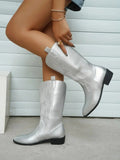 Women's Cowboy Boots with Block Heels and Stylish Embroidery - J&B; - 1 - Elvaroza.com