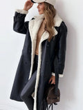 Long women's coat with a double-breasted placket and a cozy collar - J&B; - 1 - Elvaroza.com