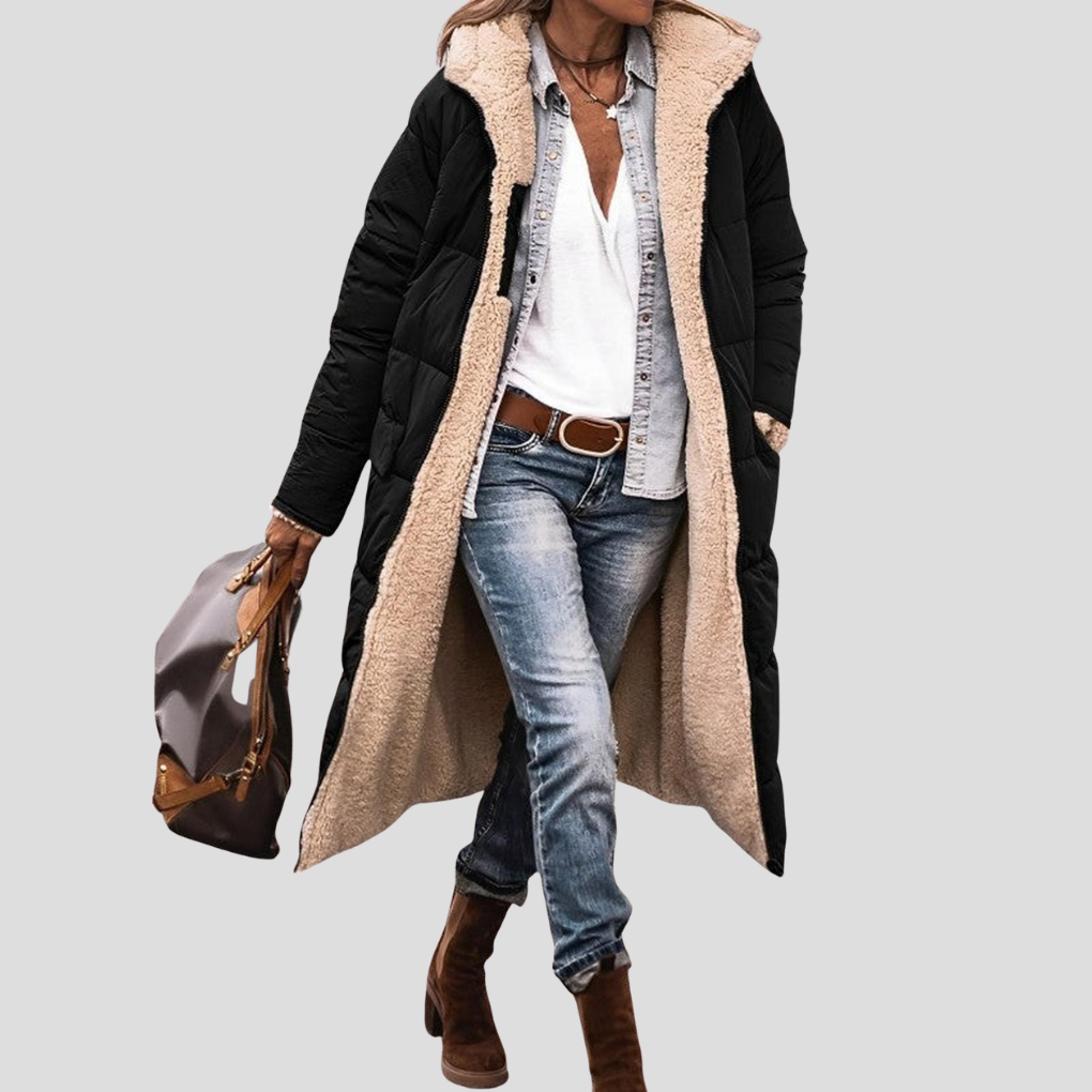 Long Women's Winter Coat with Reversible Design and Teddy Lining - J&B; - 1 - Elvaroza.com