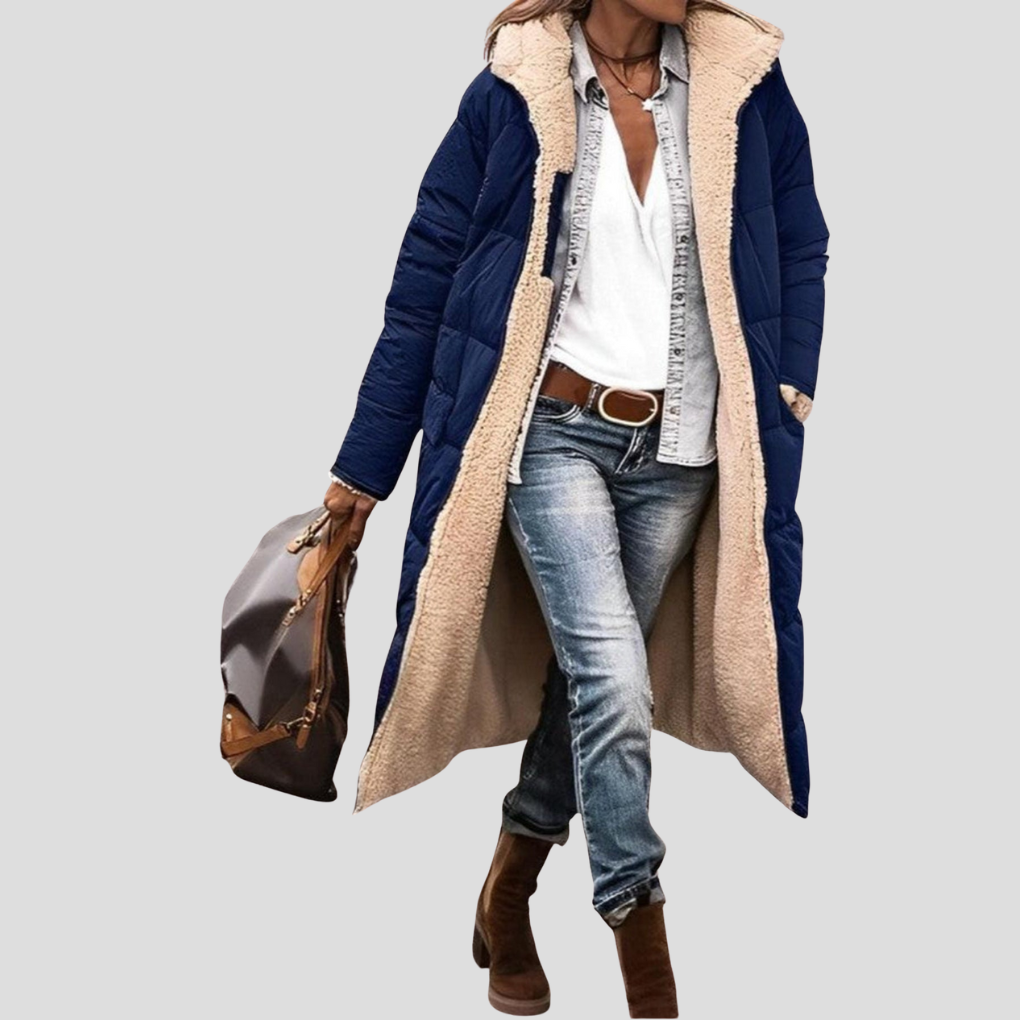 Long Women's Winter Coat with Reversible Design and Teddy Lining - J&B; - 2 - Elvaroza.com