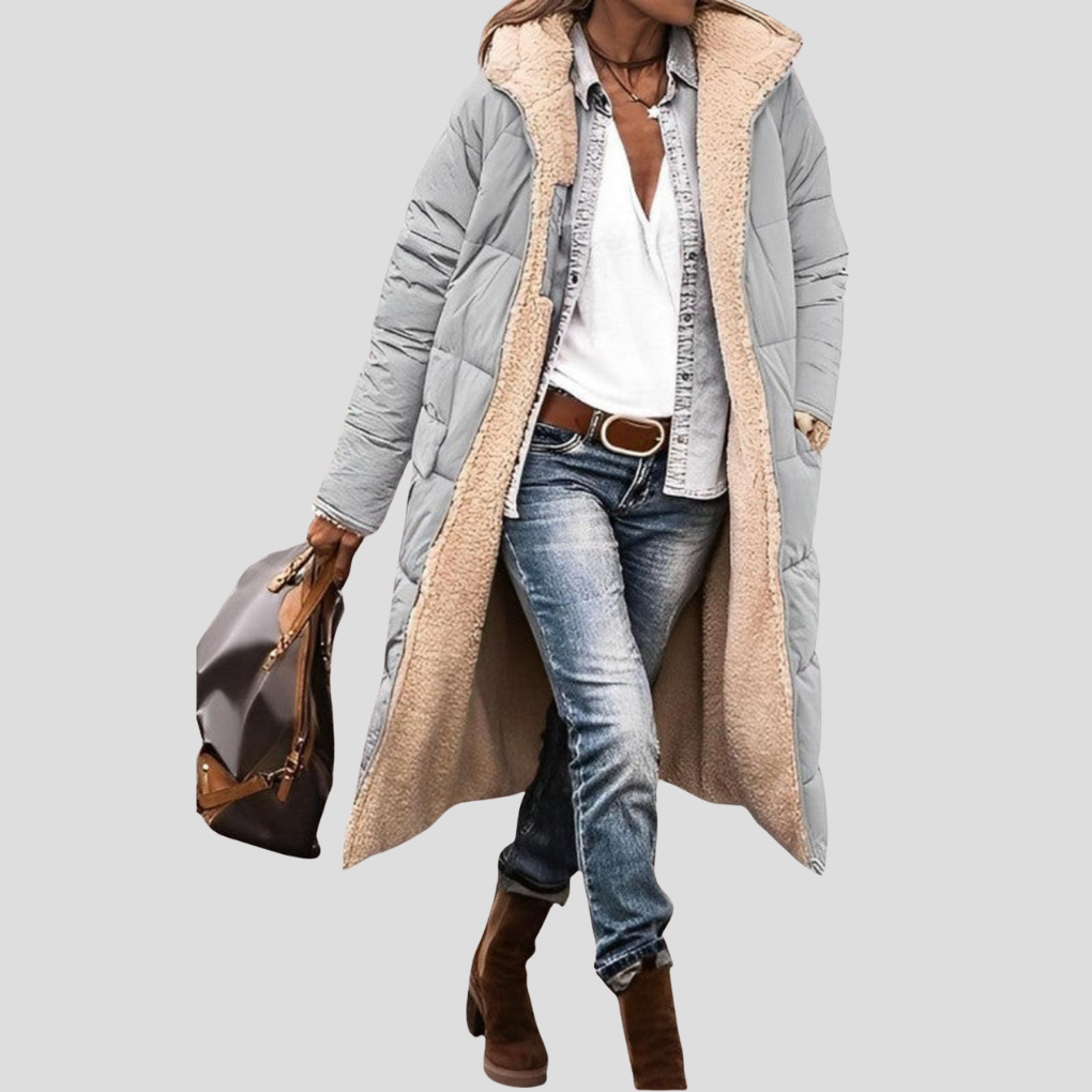 Long Women's Winter Coat with Reversible Design and Teddy Lining - J&B; - 3 - Elvaroza.com