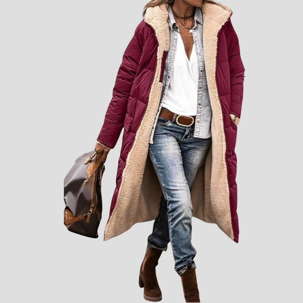 Long Women's Winter Coat with Reversible Design and Teddy Lining - J&B; - 4 - Elvaroza.com