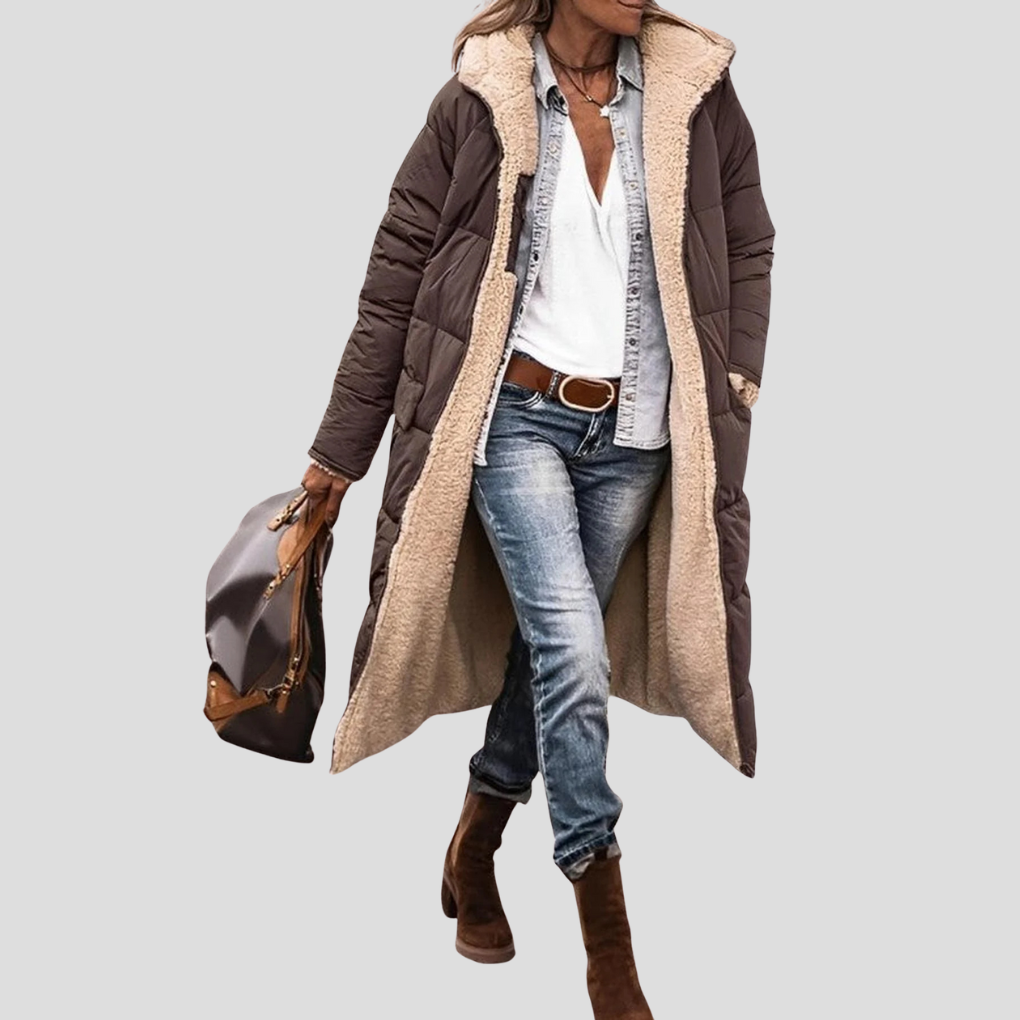 Long Women's Winter Coat with Reversible Design and Teddy Lining - J&B; - 5 - Elvaroza.com