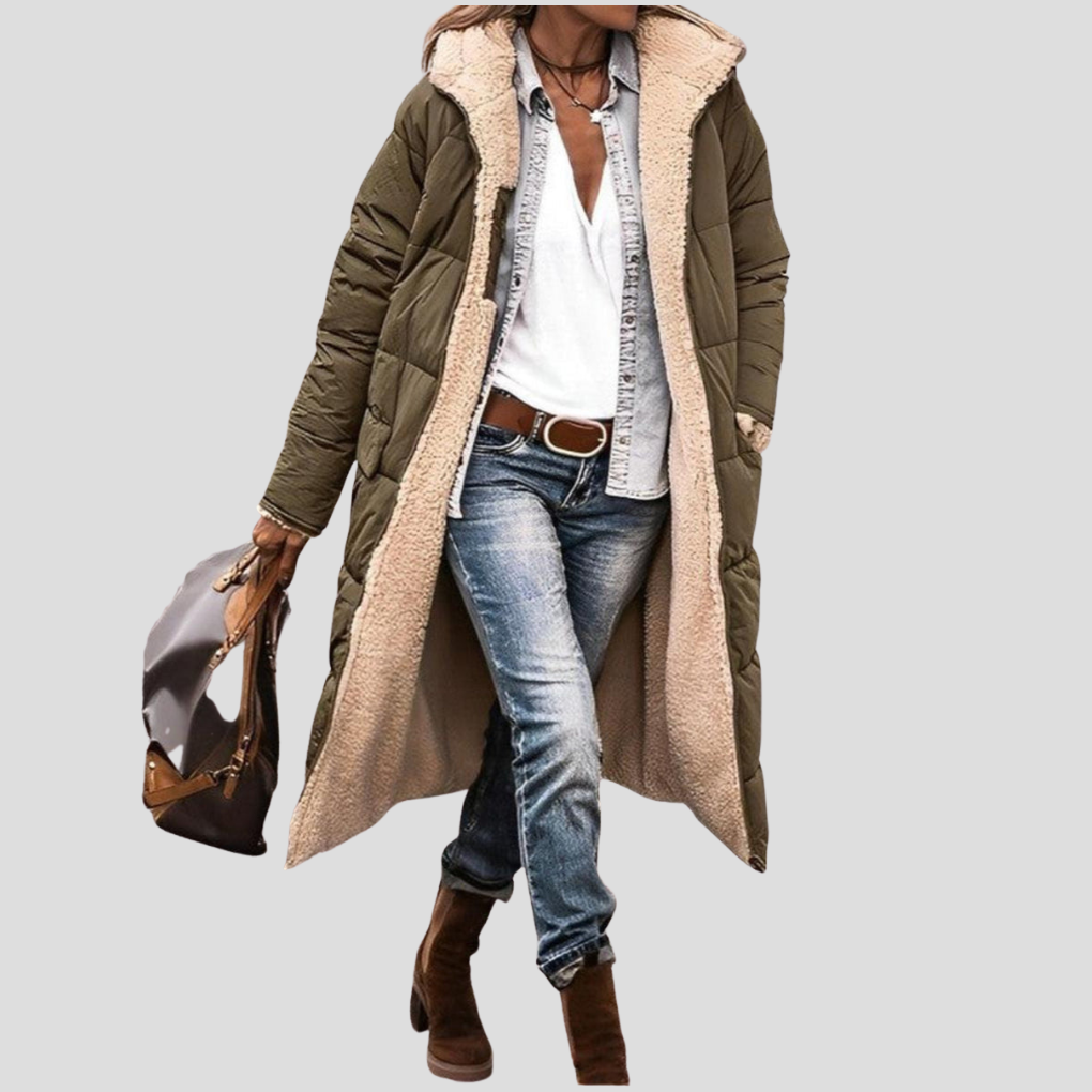 Long Women's Winter Coat with Reversible Design and Teddy Lining - J&B; - 7 - Elvaroza.com