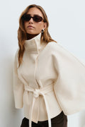 Women's loose-fitting cape coat with a high collar and belt - J&B; - 1 - Elvaroza.com