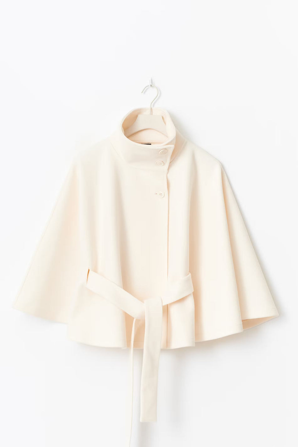 Women's loose-fitting cape coat with a high collar and belt - J&B; - 2 - Elvaroza.com