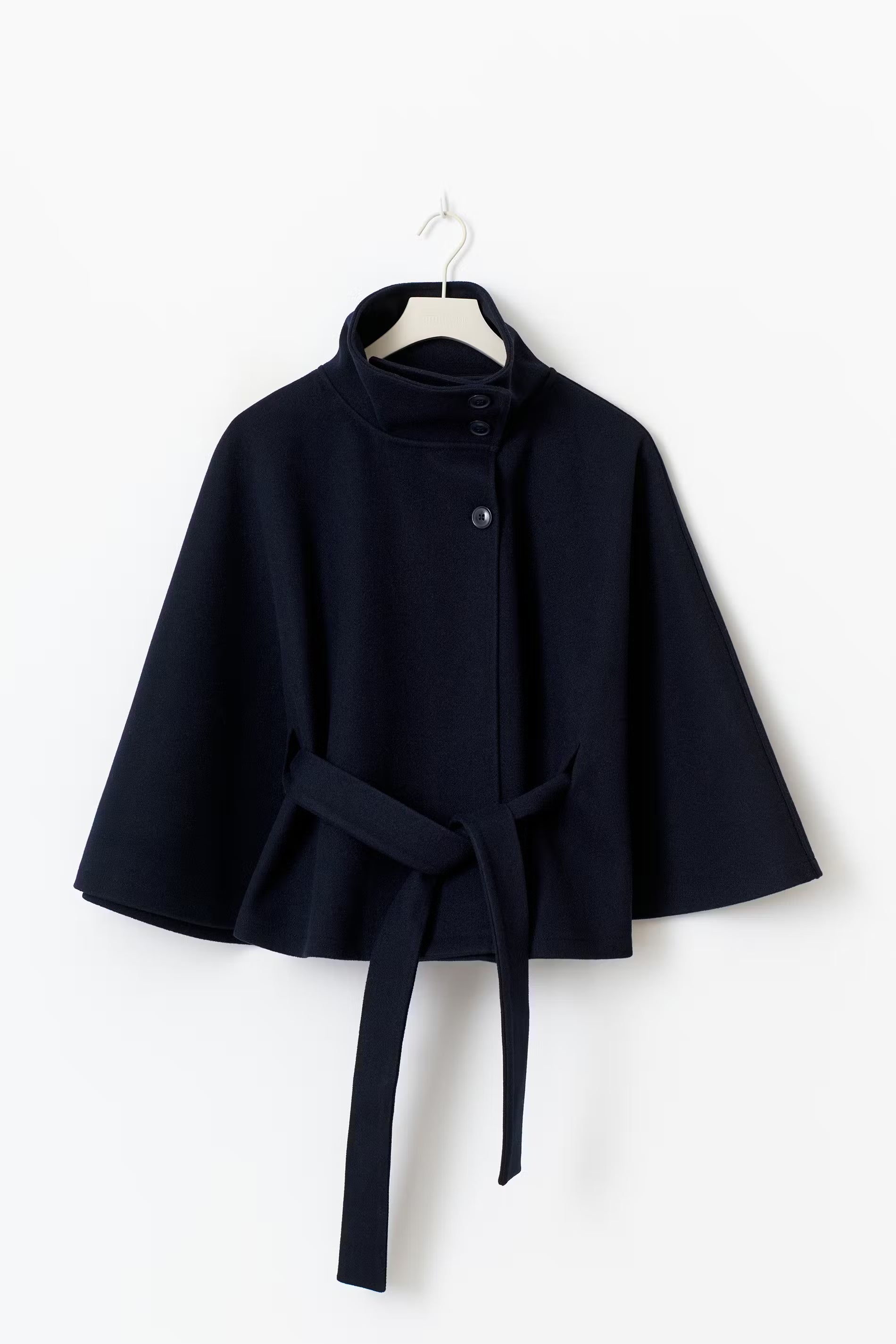 Women's loose-fitting cape coat with a high collar and belt - J&B; - 6 - Elvaroza.com