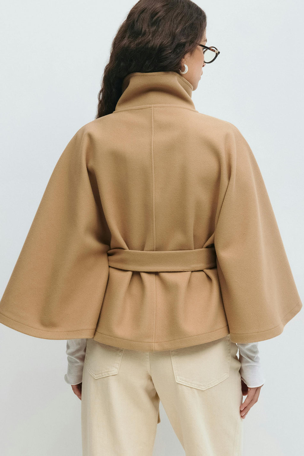 Women's loose-fitting cape coat with a high collar and belt - J&B; - 9 - Elvaroza.com
