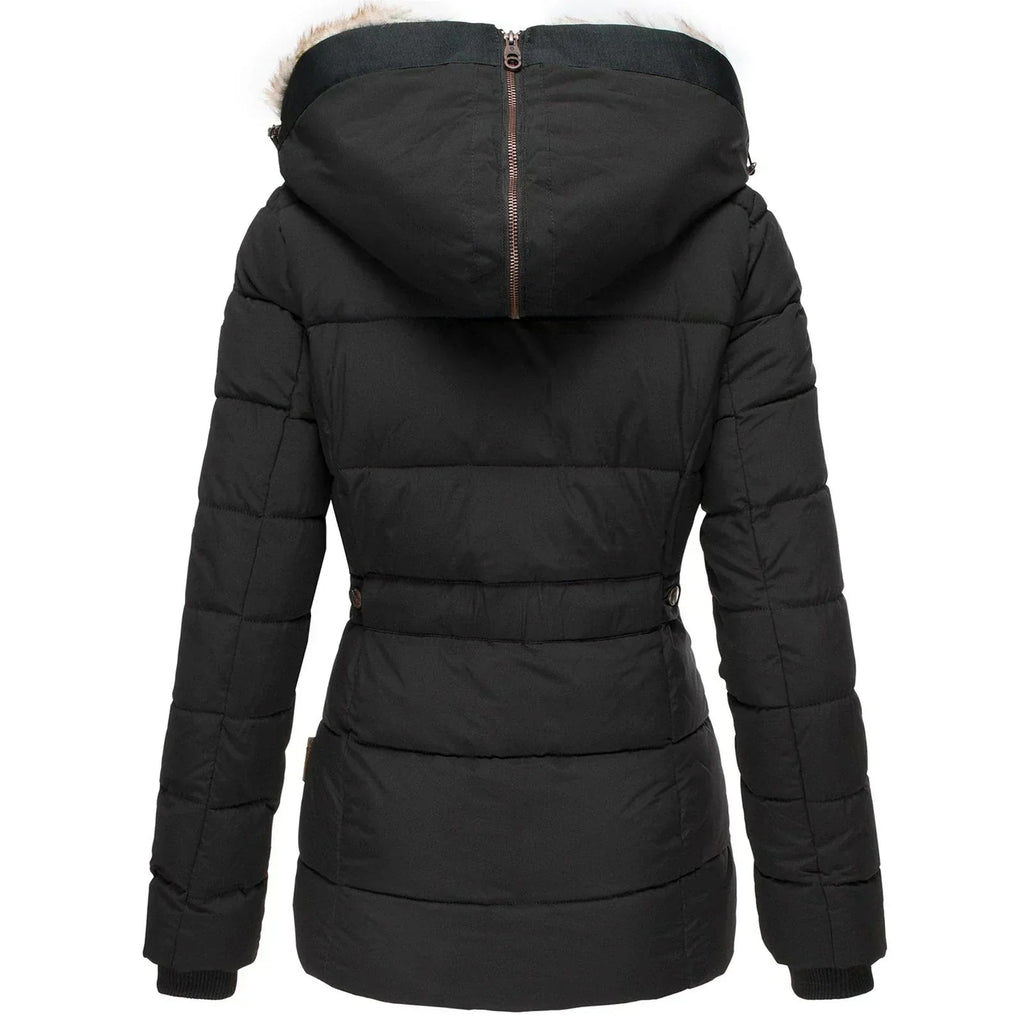 Women's Winter Jacket, Fitted with Faux Fur Hood and Quilted Design - J&B; - 7 - Elvaroza.com