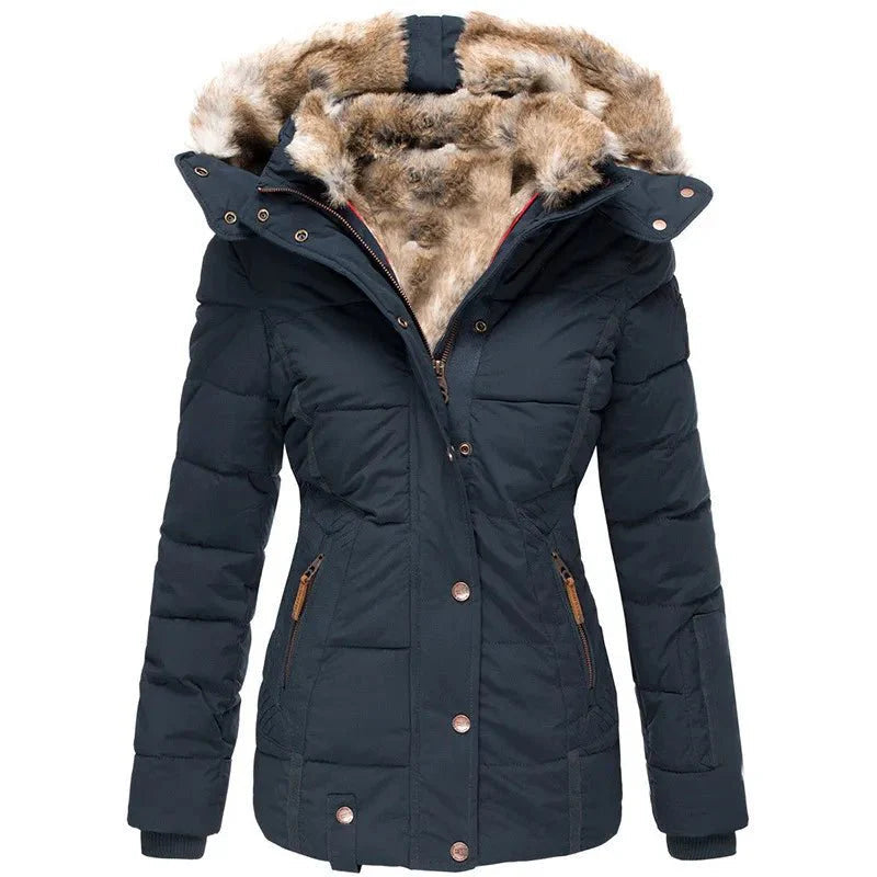 Women's Winter Jacket, Fitted with Faux Fur Hood and Quilted Design - J&B; - 9 - Elvaroza.com