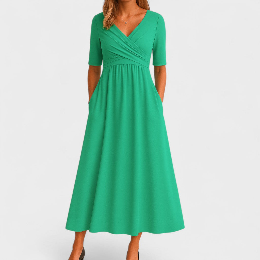 Britta – Elegant Short Sleeve V-neck Dress - Image 5