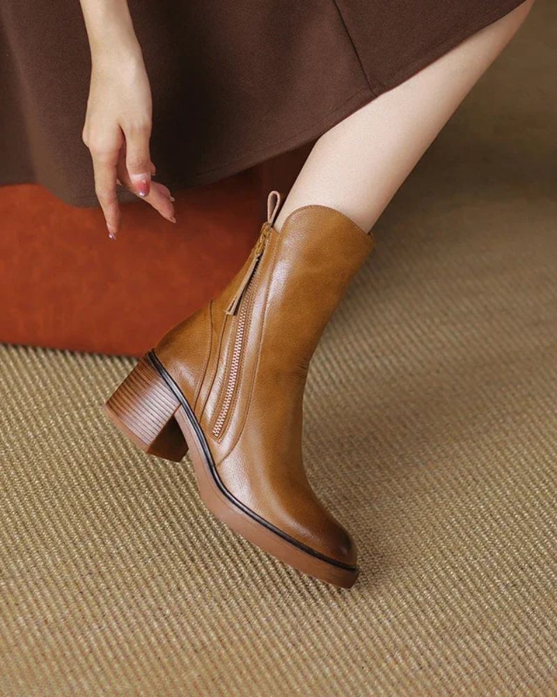 Ankle Boots Women's Smooth Finish with Block Heel and Zipper - Image 15