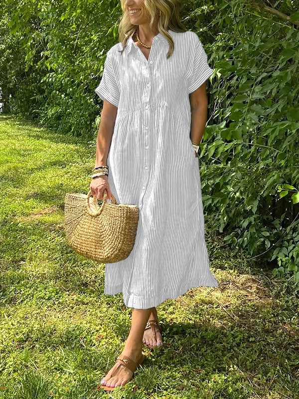 Mia – Women Striped Button-Up Midi Dress - Image 2