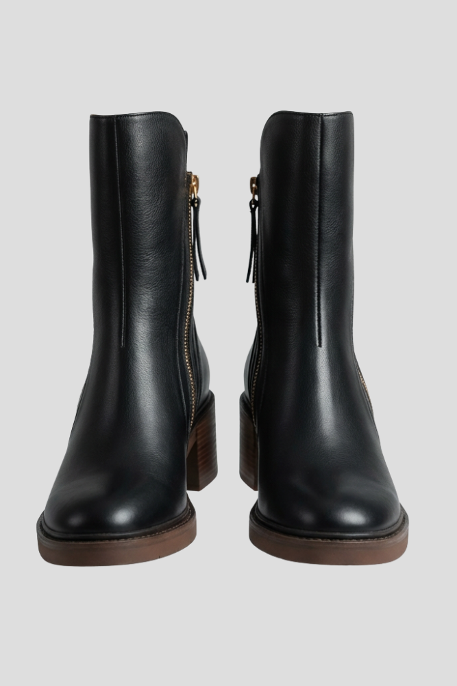 Ankle Boots Women's Smooth Finish with Block Heel and Zipper - Image 1