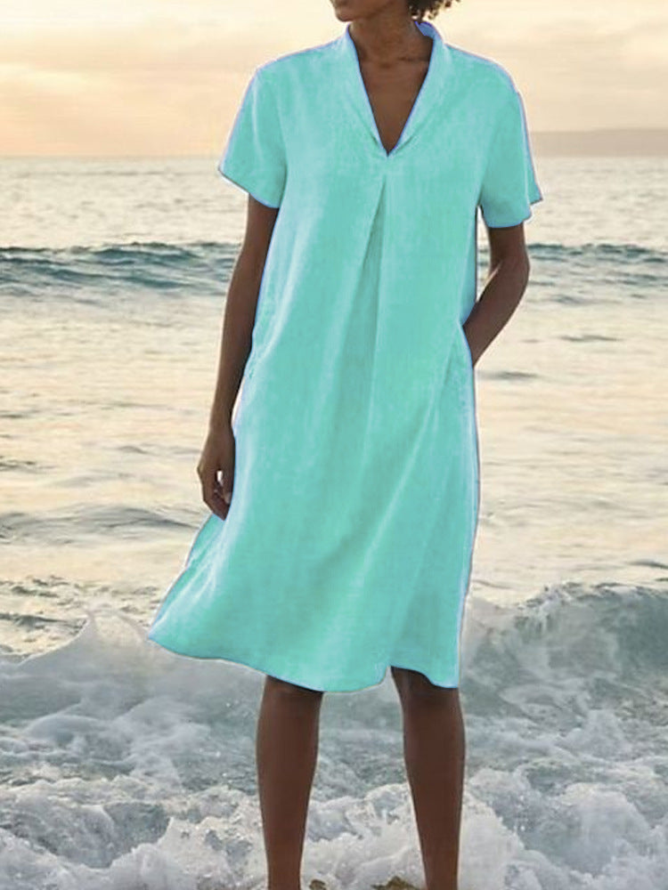 Cornelia – Casual V-neck and Pockets Dress - Image 4