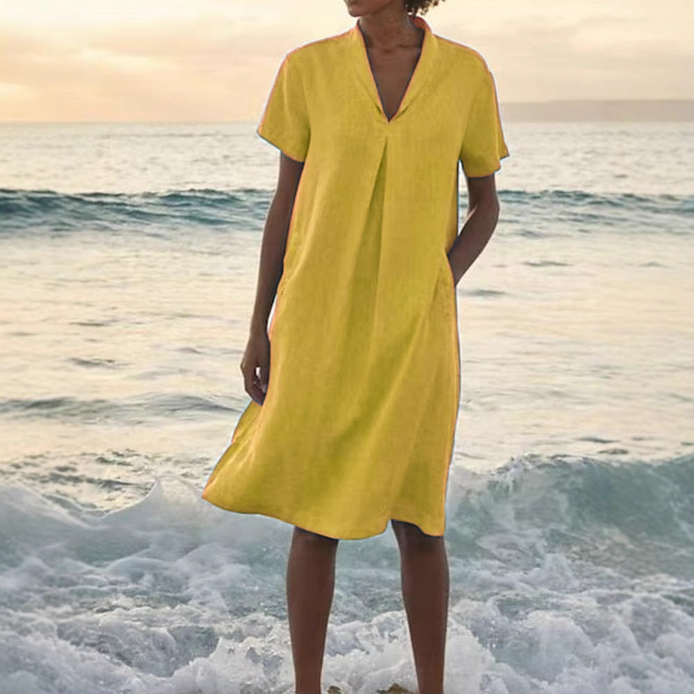 Cornelia – Casual V-neck and Pockets Dress - Image 2