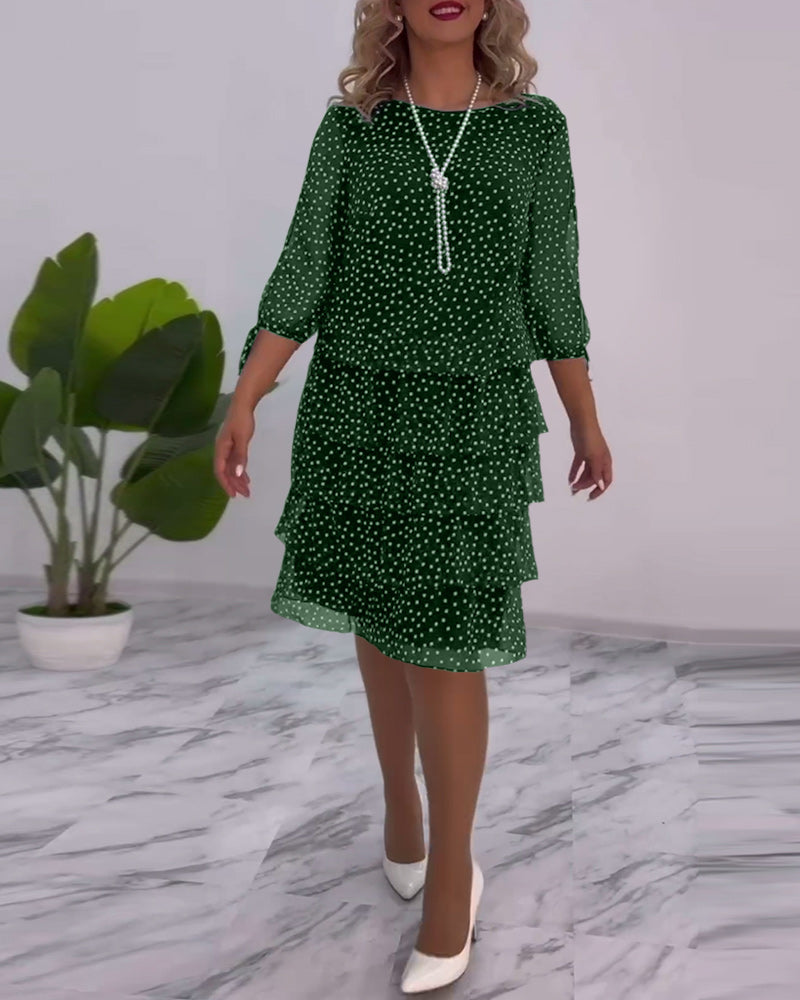 Midi Dress Women with Ruffled Layers and 3/4 Sleeves - Image 14