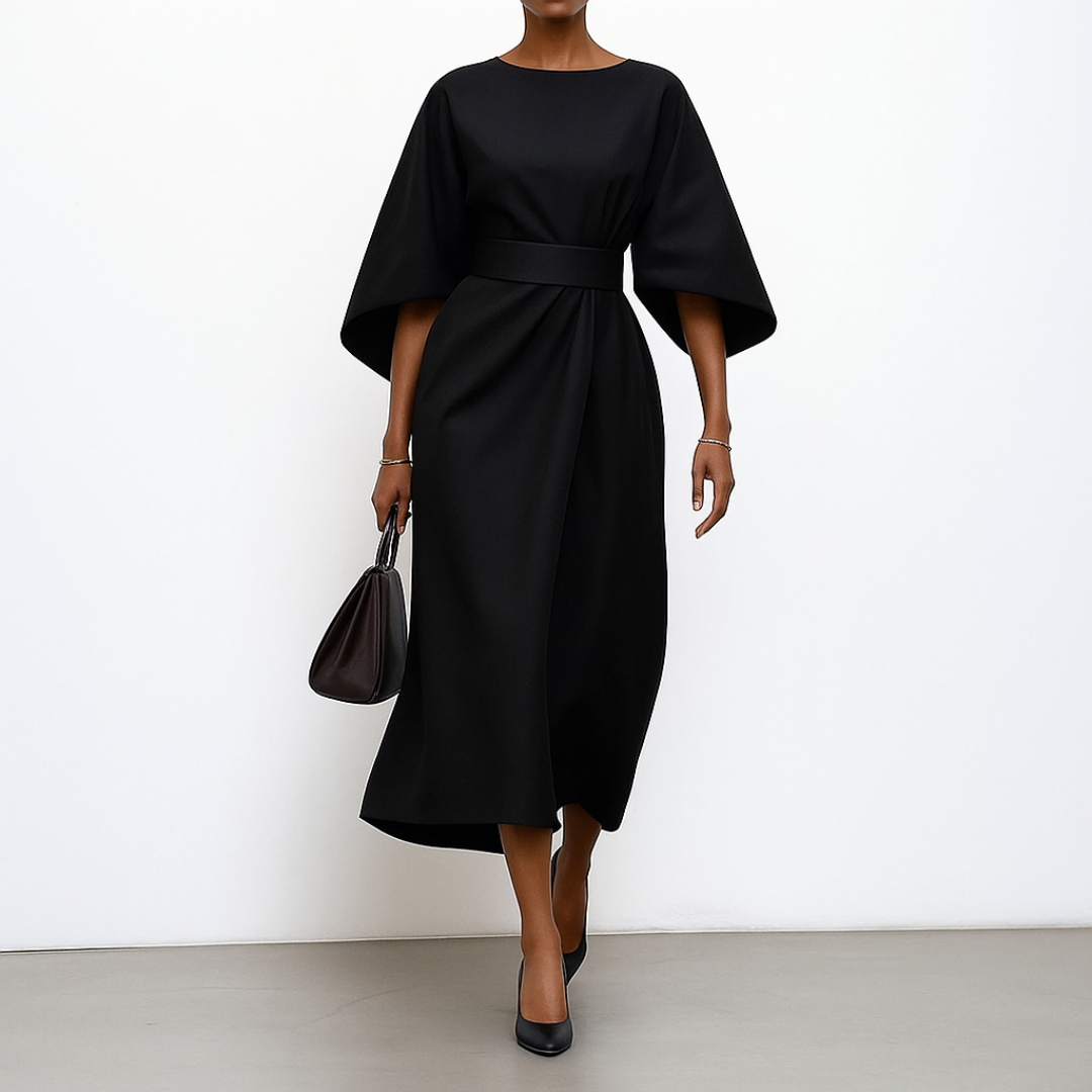 Paula – Elegantes Satinkleid mit Fledermausärmeln für Damen - Image 2