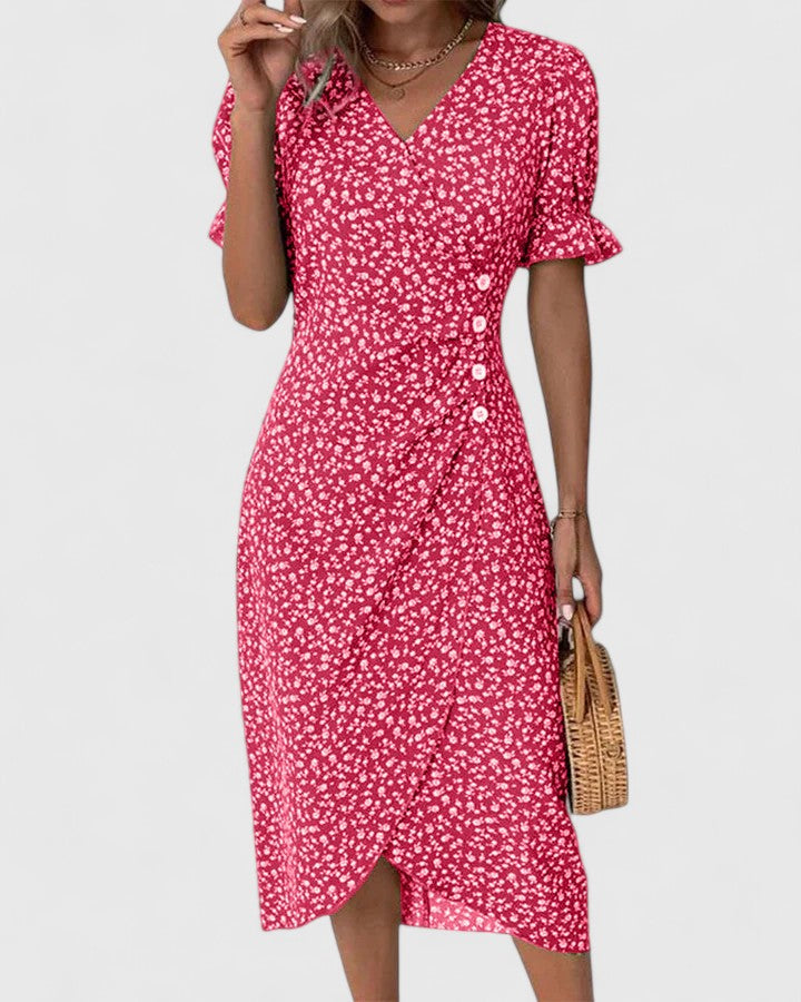 Mila – V-neck Printed Button Dress - Image 3