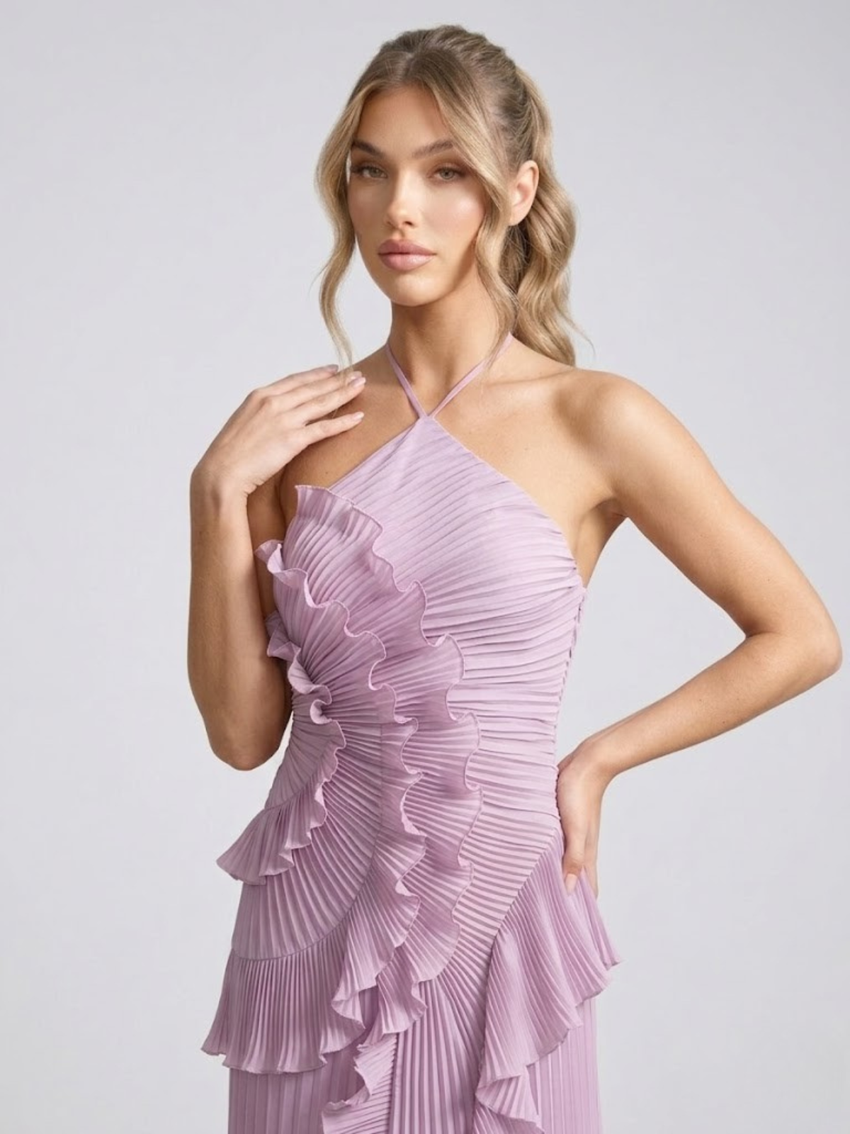Nicole – Pleated Ruffle Halterneck  Dress - Image 4