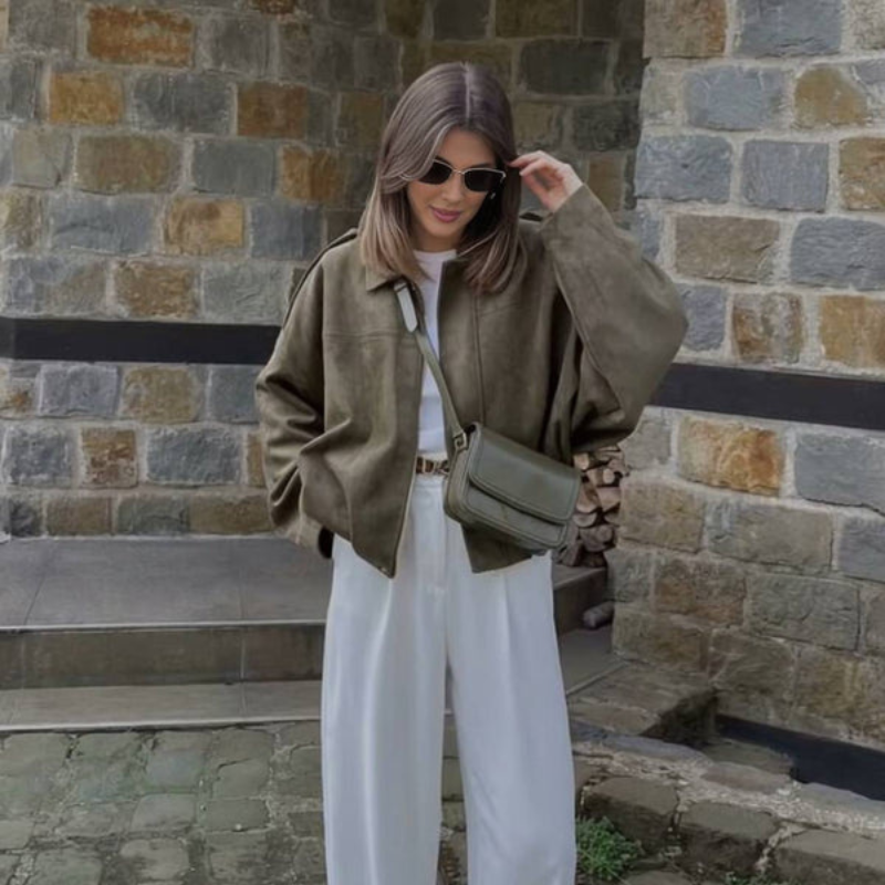 Cropped Jacket Women's with Relaxed Fit and Button Closure - Image 2