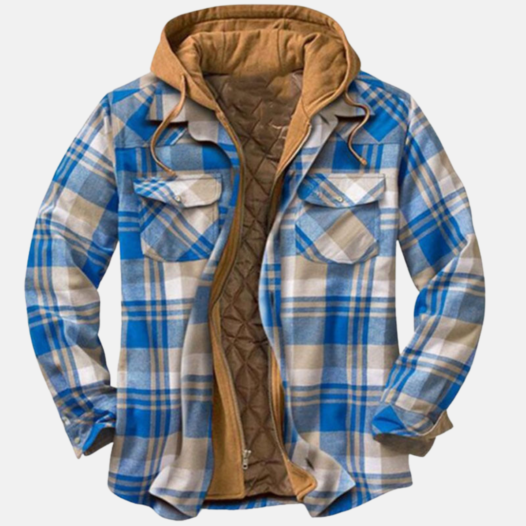 Men's Checkered Jacket with Hood and Button Placket - J&B; - 7 - Elvaroza.com