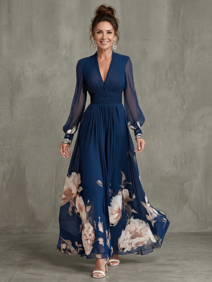 Women's evening gown with a flowing silhouette and V-neck - J&B; - 1 - Elvaroza.com