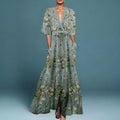 Susanne – V-neck Printed Lace-up Dress - Image 1